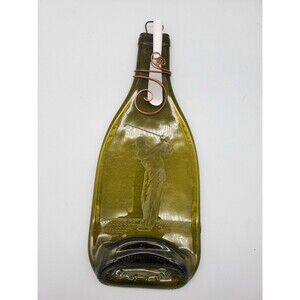 Cheese Plate Green Wine Bottle Serving Dish Spoon Rest Etched Golfer Flattened